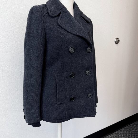 Zara Warm Wear TRF Pea Coat Women Dark Gray Black Wool Blend Lined Size Small - Picture 2 of 12